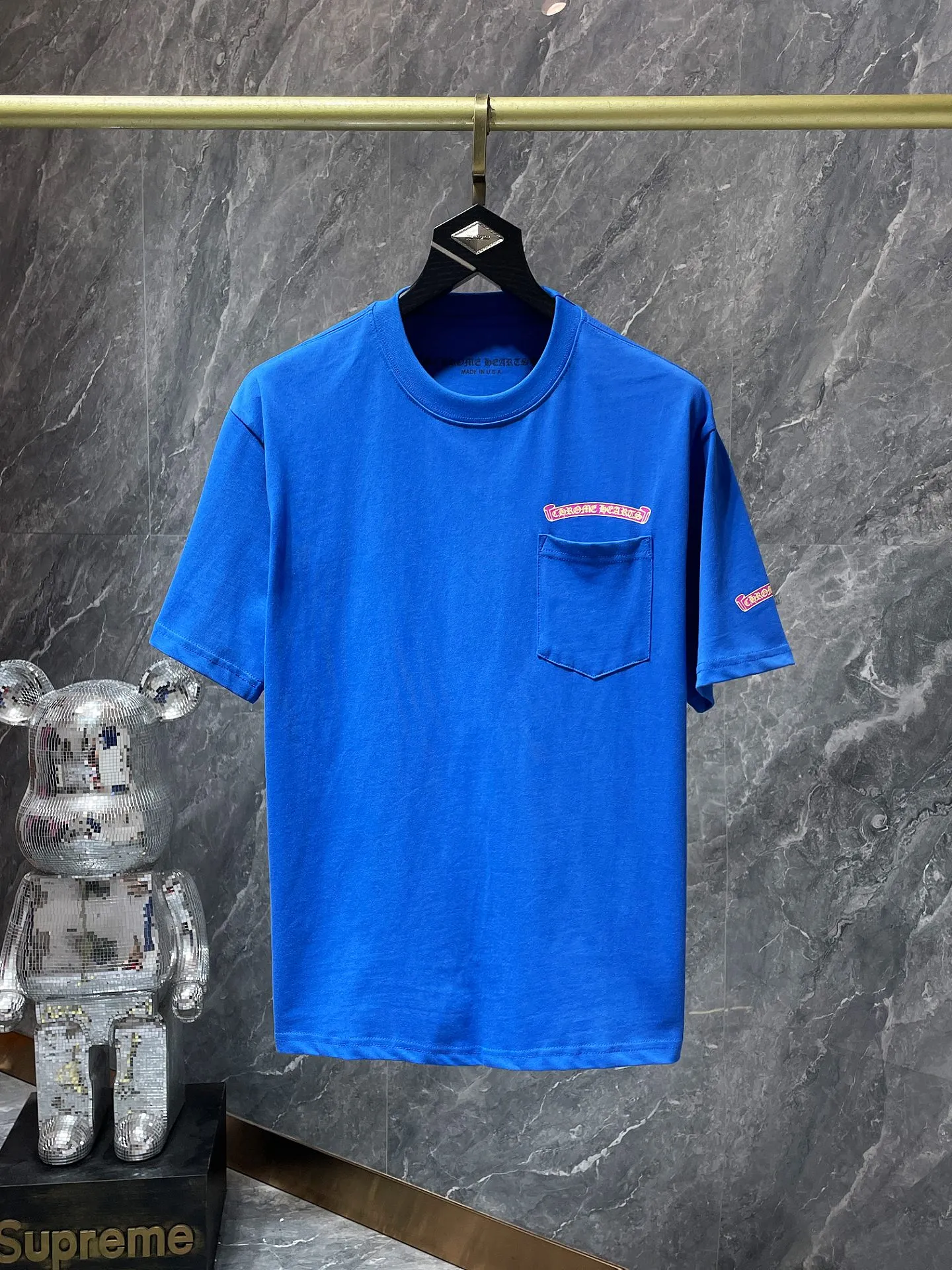 P130 ✨New arrival✨ Chrome Hearts 25ss, the same style as the stars! ! High gram weight, environmentally friendly and high-quality top-quality fabrics. Dopamine blue and pink scroll short sleeves. Counter synchronization. Re-engraved version 1:1. Recommended color: customized blue. Customized pink. Size: S, M, L, XL.